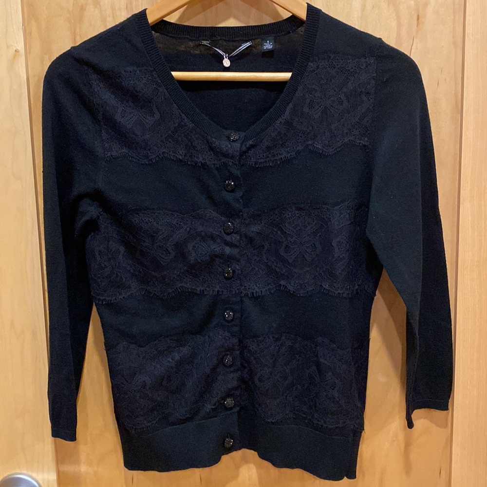 Black Cardigan with Lace KNITTED AND KNOTTED